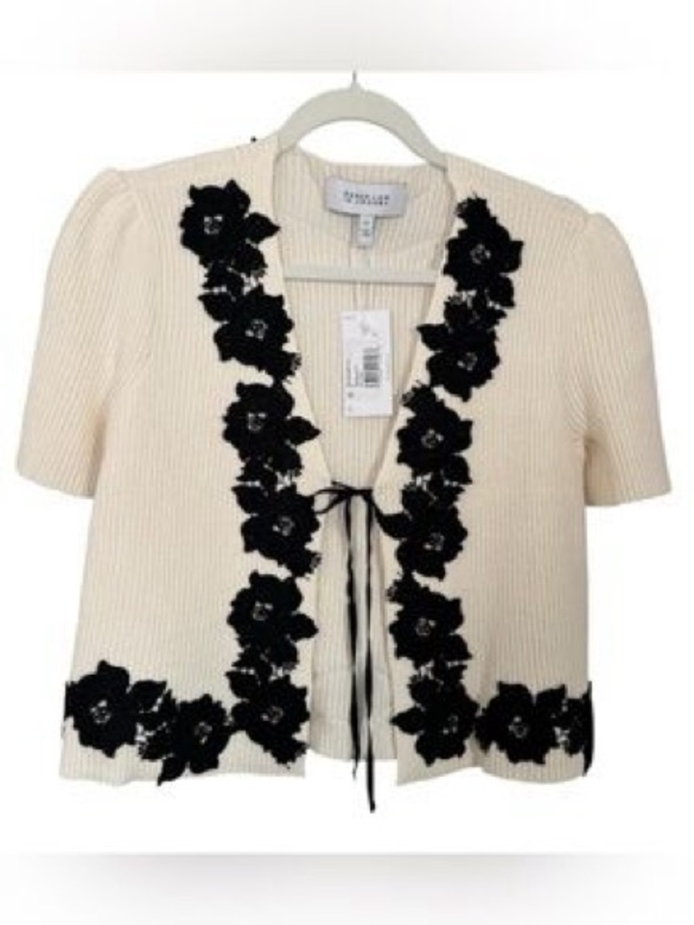 Derek Lam 10 Crosby Maes Floral Lace Ribbon Cardigan Ivory Cream medium